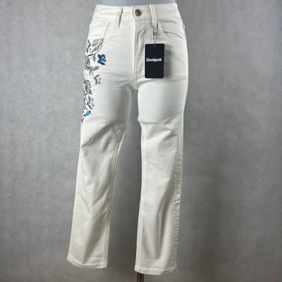 Spodnie jeansowe z haftem Desigual ecru r. 30