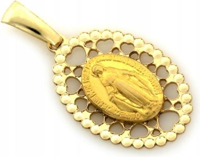Złota zawieszka 585 Medalik złoty Niepokalana w ażurowej oprawie na prezent