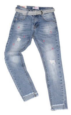 spodnie dziewczęce jeans pasek 134-140