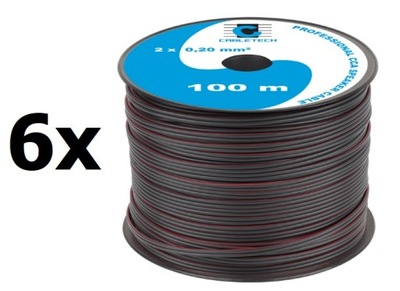 Kabel głośnikowy czarny CCA 2x0,2mm² 100m - 6rolek