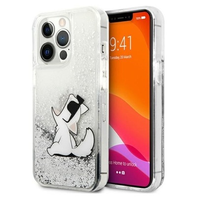 Karl Lagerfeld Liquid Glitter Choupette Fun - Etui iPhone 13 Pro Max (srebr