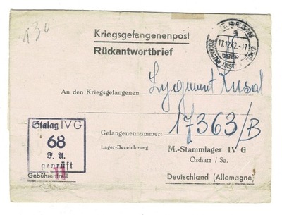 Kriegsgefangenenpost - Stalag IV G - 1942 r. - GG