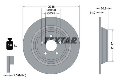 TEXTAR ГАЛЬМІВНІ ДИСКИ ГАЛЬМІВНІ 2 ШТУКИ. ЗАД FORD KUGA II MONDEO V LINCOLN MKC