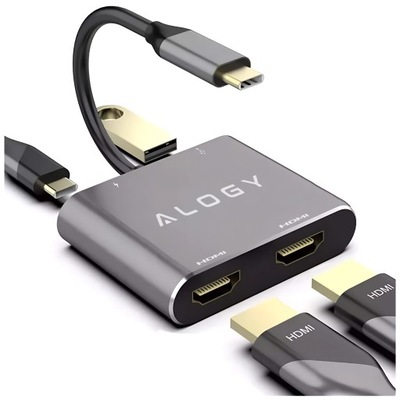 HUB ADAPTER ROZGAŁĘZIACZ ROZDZIELACZ USB-C do 2x HDMI SUB-A USB-C PD 100W