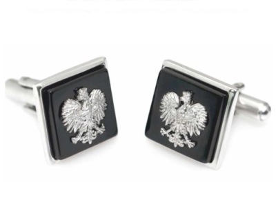 SPINKI DO MANKIETÓW SREBRNE Z ONYKSEM I ORŁEM