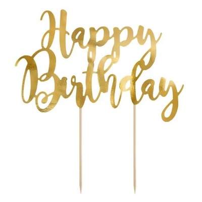 Topper na tort Happy Birthday złoty napis dekoracja urodziny 22,5cm 1szt