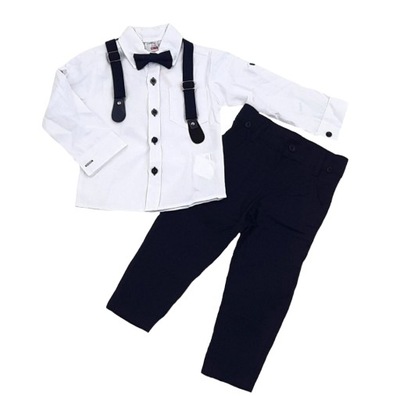 Komplet dla chłopca 4 częściowy: koszula, spodnie, szelki, mucha r. 86