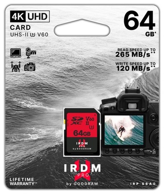 GOODRAM SD SDXC 64 GB V60 UHS-II U3 265/120MBs IRD