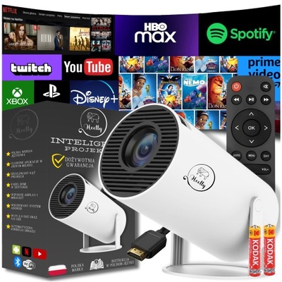 PROJEKTOR RZUTNIK ANDROID TV WIFI MINI 4K PRZENOŚNY SMART GŁOŚNIK OBROTOWY