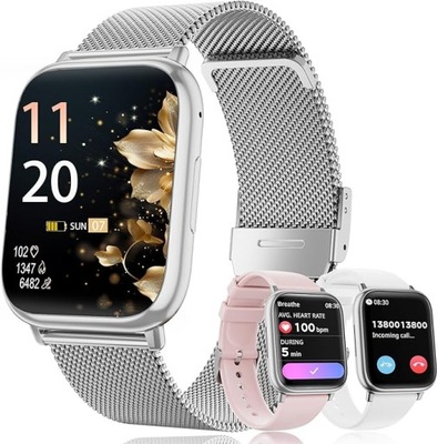 SmartWatch damski z funkcją telefonu, zegarek o przekątnej 1,83", 2 paski