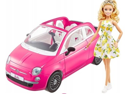 Barbie Lalka GXR57 Fiat 500 Auto Samochód różowy dla lalek KABRIOLET Mattel