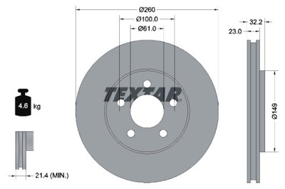 TEXTAR DISKAI STABDŽIŲ 2SZT. PRIEK. CHRYSLER CIRRUS SEBRING STRATUS 