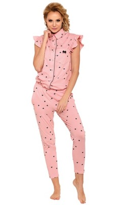 Różowa, długa piżama w serduszka PIGEON XXL