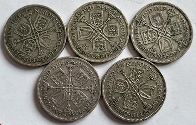 Wielka Brytania srebro 2 shillings floren 1928 1929 1930 1933 1935 Jerzy V