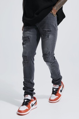 BOOHOOMAN JEANSOWE SPODNIE STACKED Z PRZETARCIAMI Z7F NG6__W30