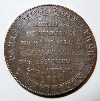 FRANCJA 2 SOLS 1791 MONNERON PIĘKNA