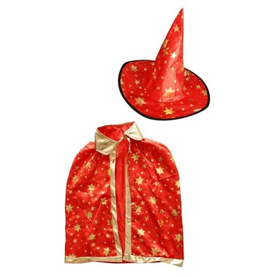 Kostium czarodzieja - Czerwony-peleryna plus kapelusz