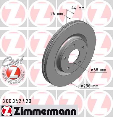 ZIMMERMANN NISSAN JUKE 296MM ДИСКИ ТОРМОЗНЫЕ ПЕРЕД 200.2527.20