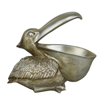 3D rzeźba z żywicy figurka statua pelikana srebrna