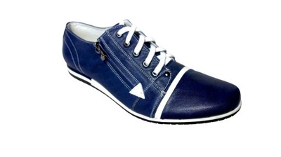 Skórzane męskie buty sportowe sznurowane niebieskie 41