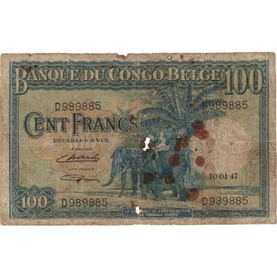 Banknot, Kongo Belgijskie, 100 Francs, KM:17c, F(1