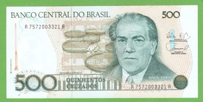 BRAZYLIA 500 CRUZADOS 1986/1988 P-212d UNC