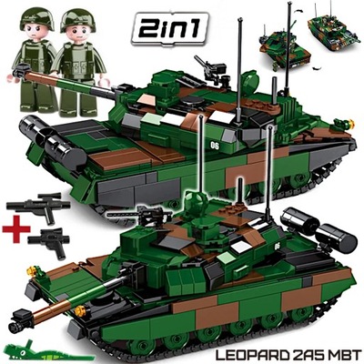 Klocki Czołg LEOPARD 2A5 NIEMIECKI 2 wersje w 1op.WOJSKO 2 Figur+ LEGO BROŃ