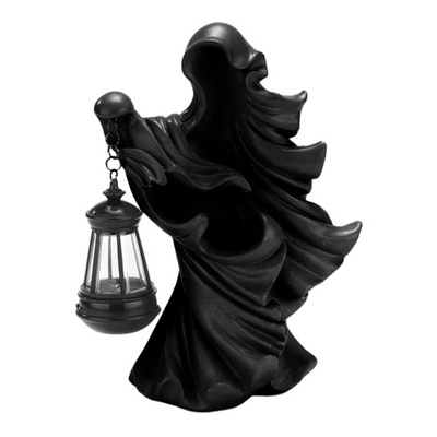 Posąg czarownicy z ozdobną latarnią w kolorze czarnym
