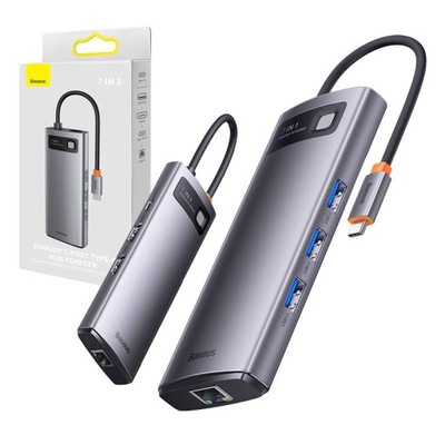 ZW Hub 7w1 Baseus Metal Gleam Series, USB-C do 3x USB 3.0 + HDMI + USB-C PD