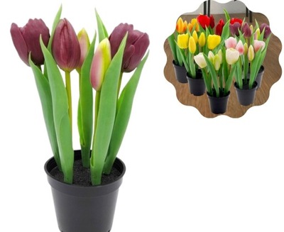 TULIPAN tulipany fioletowe w doniczce silikonowe jak żywe 23 cm