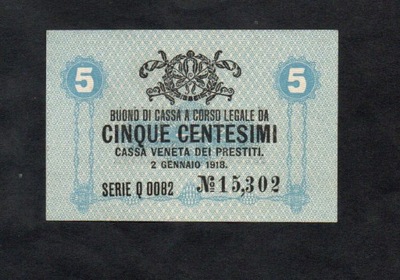 Banknot WŁOCHY - 5 CENTESIMI -- 1918 rok
