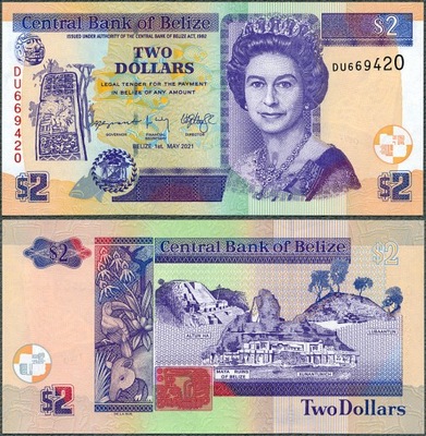Belize - 2 dolary 2021 * P66g * nowa data * Elżbieta II