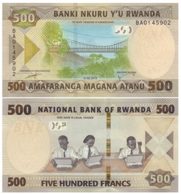 RWANDA 500 FRANCS 2019 P-W42 UNC