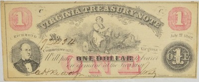 6.hc.Virginia, 1 Dolar 1862 rzadki, St.2/3+