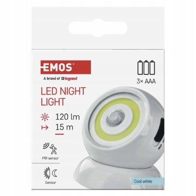 LAMPKA NOCNA LED COB CW 3AAA, PIR P3324