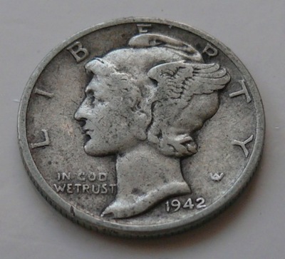 USA - 10 CENTÓW ONE DIME LIBERTY 1942 MERKURY Ag