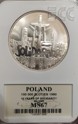 100000 tys. SOLIDARNOŚĆ 1990 r. TYP A GCN MS67