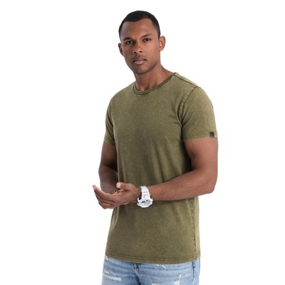 T-shirt męski melanżowy oliwkowy V4 S1638 XL