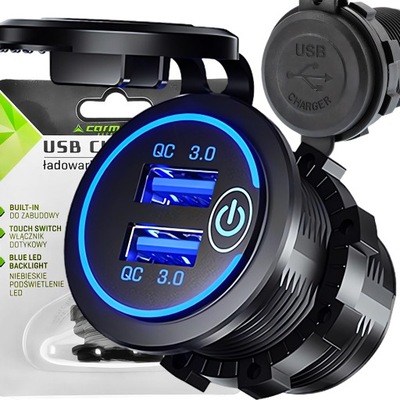 Підсвічувані роз'єм прикурювача 2xusb qc3.0 скло зарядний пристрій do надбудова фото №1