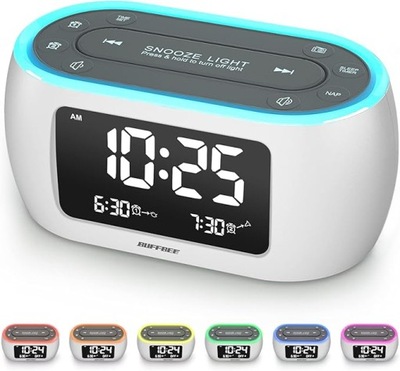 RADIOBUDZIK Z 7-KOLOROWYM ŚWIATŁEM NOCNYM FUNKCJA DRZEMKI ORAZ RADIEM FM