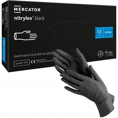 100x Rękawiczki Nitrylowe Rękawice Czarne NITRYLEX BLACK roz M / 7 - 8
