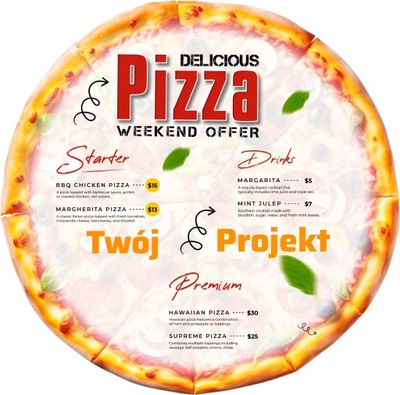 Pizza menu - Kształt pizzy - 30cm - 4szt - TWÓJ PROJEKT