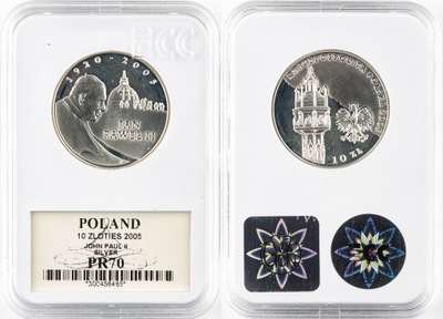 10 ZŁOTYCH 2005, JAN PAWEŁ II, SREBRO, STAN:PR70