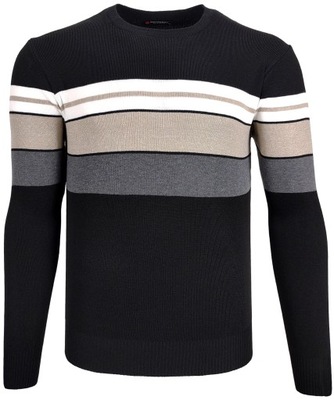 Sweter męski klasyczny czarny w paski O252 r. M
