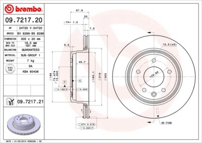 DISCOS DE FRENADO PARTE TRASERA BREMBO 09.7217.21 09721721  