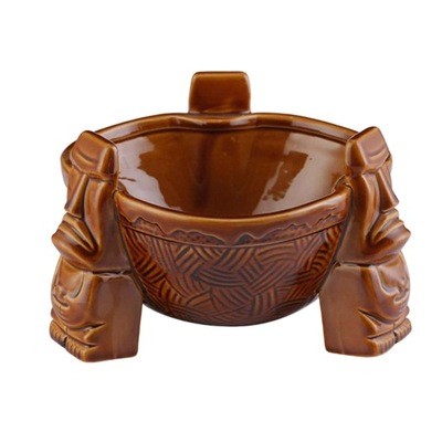 Ceramiczna miska na poncz, zastawa barowa kubki Tiki brązowe