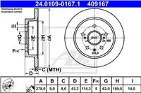 ATE ДИСК ТОРМОЗНОЙ ЗАДНИЙ 278X9 P FIAT SEDICI 06-/SUZUKI SX4 06-/SX4 07-