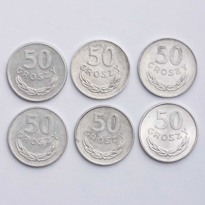 Polska, Zestaw 6 monet 50 Groszy różne roczniki