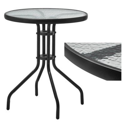 Stół ogrodowy stolik tarasowy okrągły 60cm szklany blat
