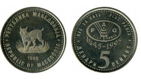 Macedonia 5 dinarów 50-lecie FAO 1995 rok.RYŚ